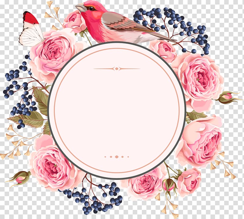 Wedding invitation Flower Euclidean , flowers and borders, bird surrounded by pink rose flowers illustration transparent background PNG clipart