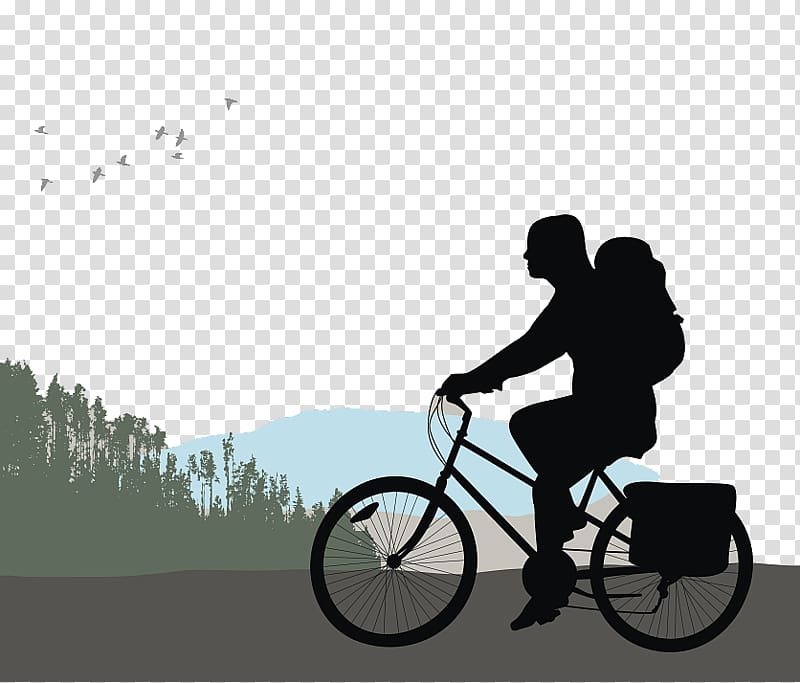 Drawing Getty Illustration, Backpackers bike silhouette transparent background PNG clipart