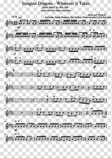 Whatever It Takes Sheet Music Violin Imagine Dragons, Whatever It Takes transparent background PNG clipart