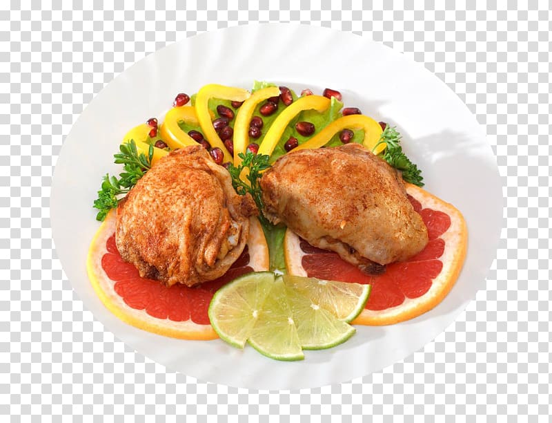 Fried chicken Red cooking Chicken meat Fast food, The chicken in the plate transparent background PNG clipart