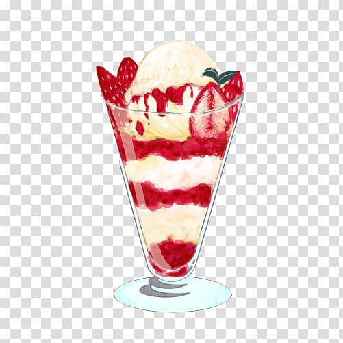 Ice cream Sundae Knickerbocker glory Parfait, Strawberry ice cream hand painting material transparent background PNG clipart