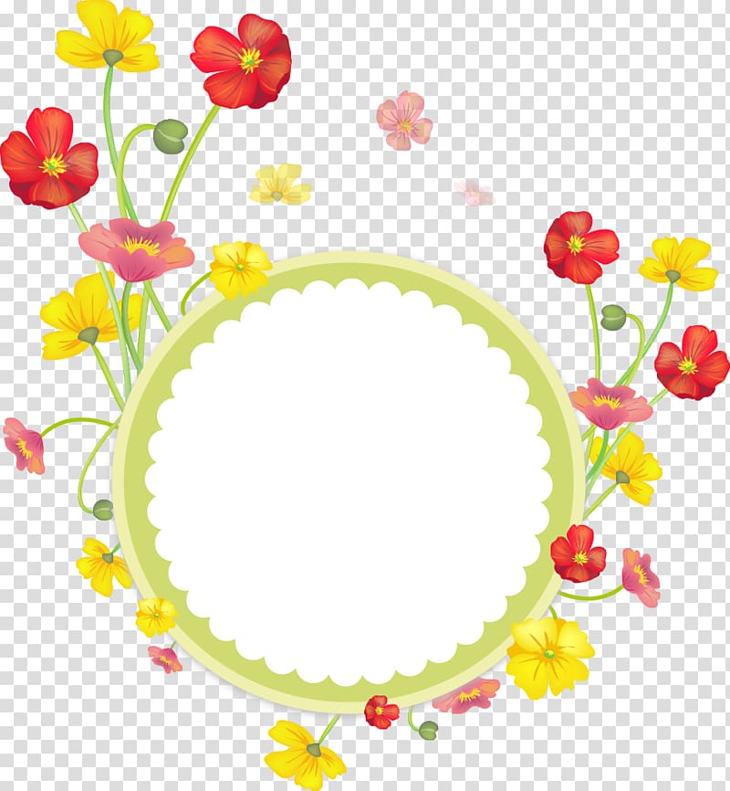 green, red, and yellow flowers , flowers decoration ring transparent background PNG clipart