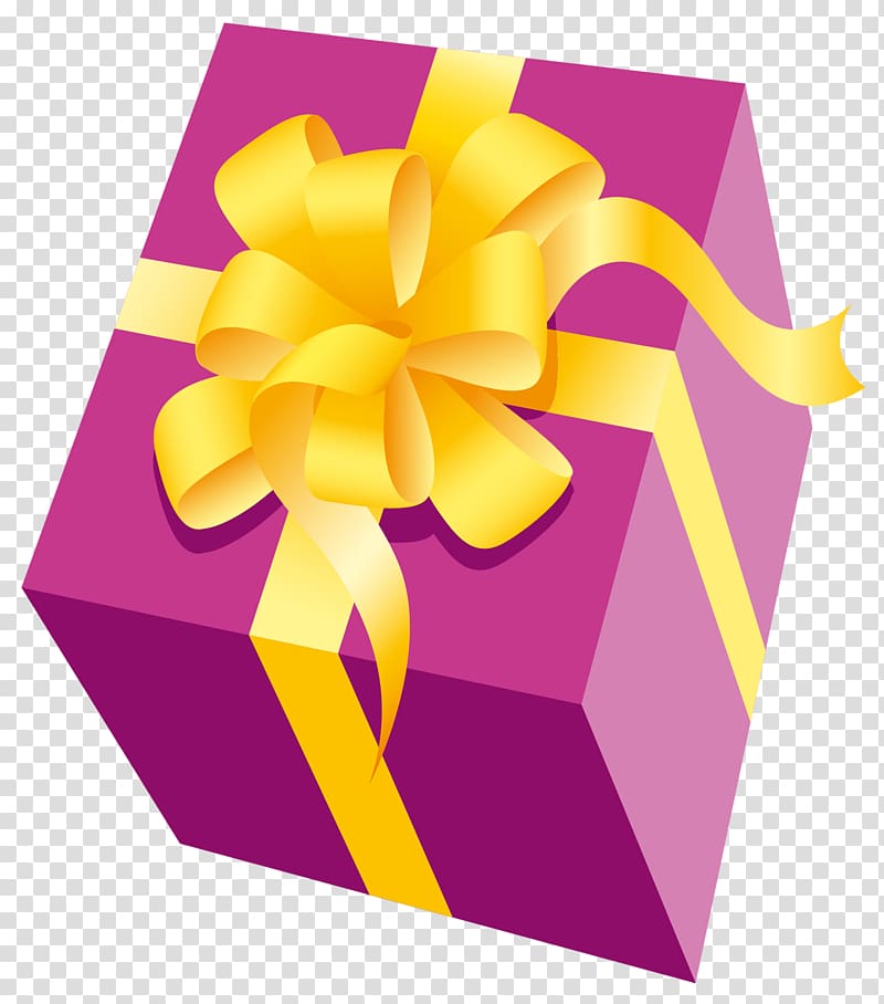 purple and yellow gift box , Balloon Gift Box Paper Birthday, Pink Present with Yellow Bow transparent background PNG clipart