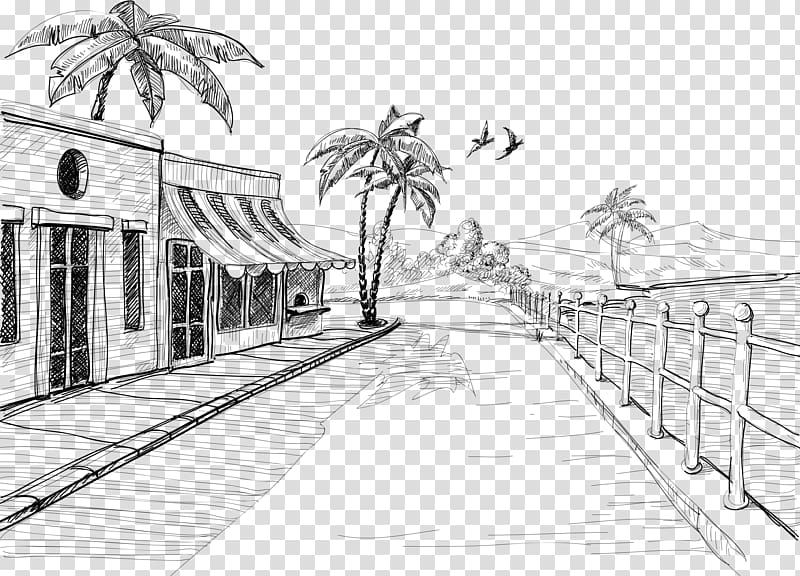 Street Drawing Sketch, Hand-painted pier transparent background PNG clipart