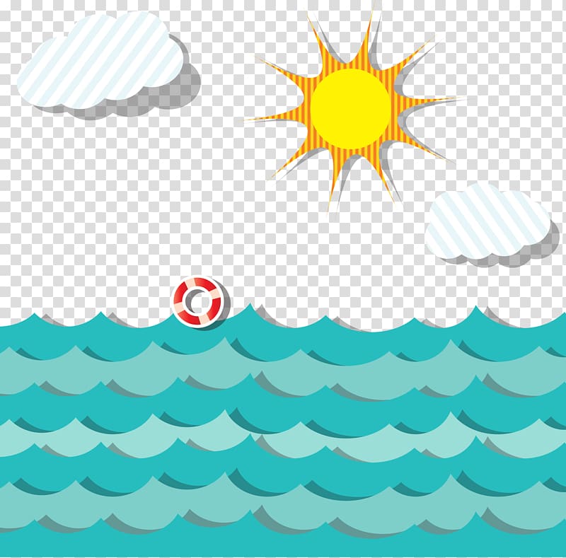 red life buoy on body of water, Cartoon ocean scene transparent background PNG clipart