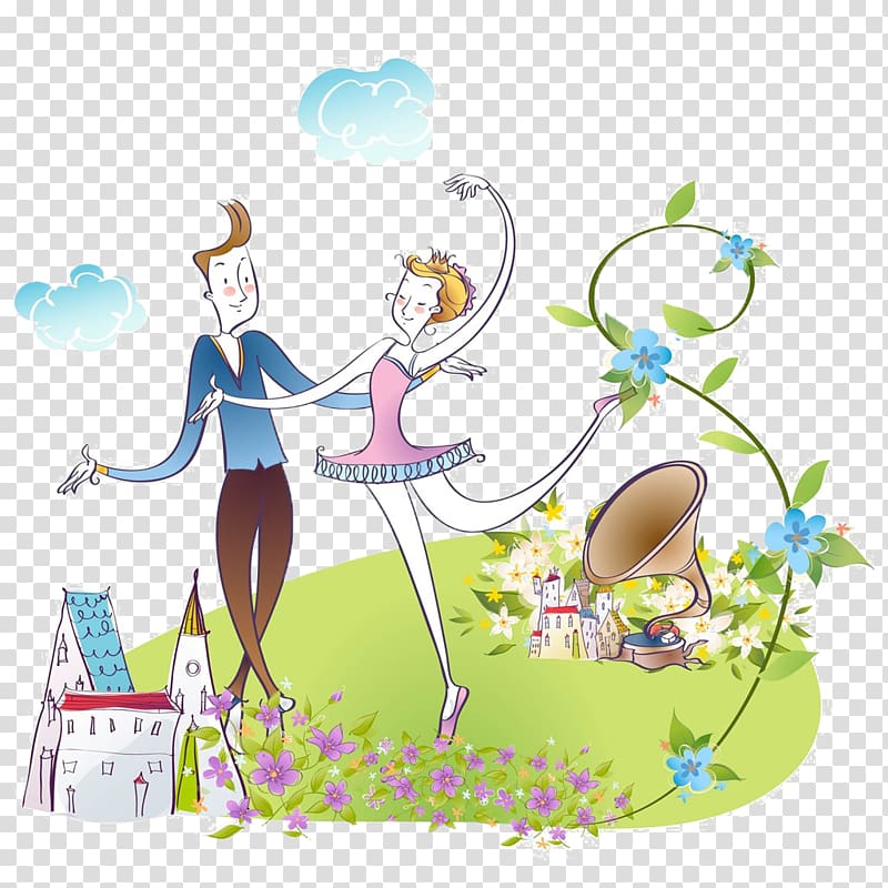 Significant other Cartoon , Green grass dancing figure transparent background PNG clipart