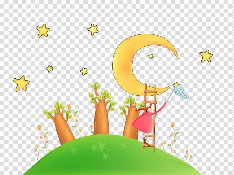 girl catching stars transparent background PNG clipart