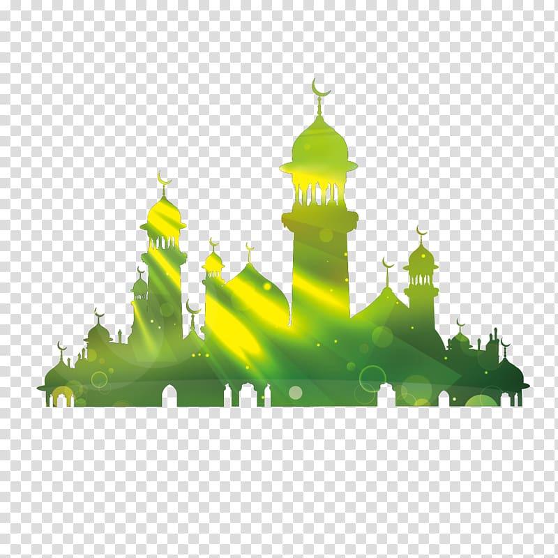 green mosque illustration, Kaaba Eid al-Fitr Eid Mubarak Eid al-Adha Illustration, Green Building transparent background PNG clipart