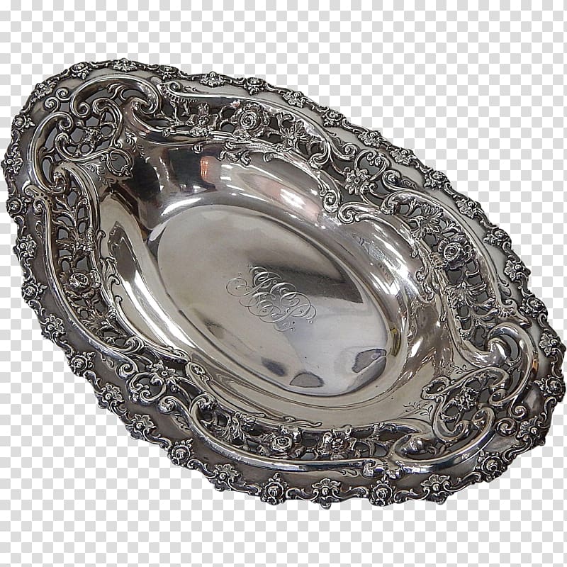 Tableware Platter Silver Metal Oval, silver transparent background PNG clipart
