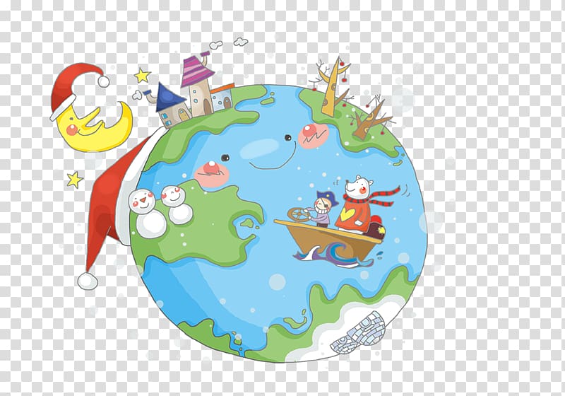 Earth Christmas Cartoon Snowman Illustration, Cartoon Earth transparent background PNG clipart