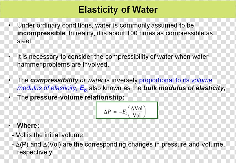 Bulk modulus Compressibility Elastic modulus Water hammer Elasticity, water transparent background PNG clipart