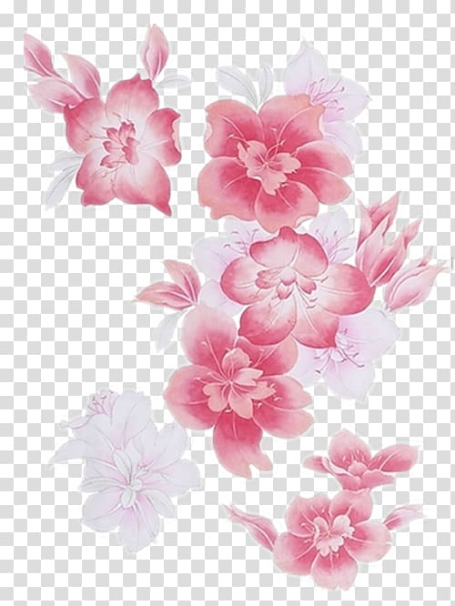 pink flowers , Motif Watercolor painting Drawing, Hand-painted peach flowers transparent background PNG clipart