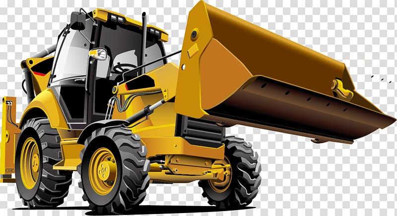 yellow front-end loader illustration, Tractor Bulldozer Backhoe loader Heavy equipment, bulldozers material transparent background PNG clipart