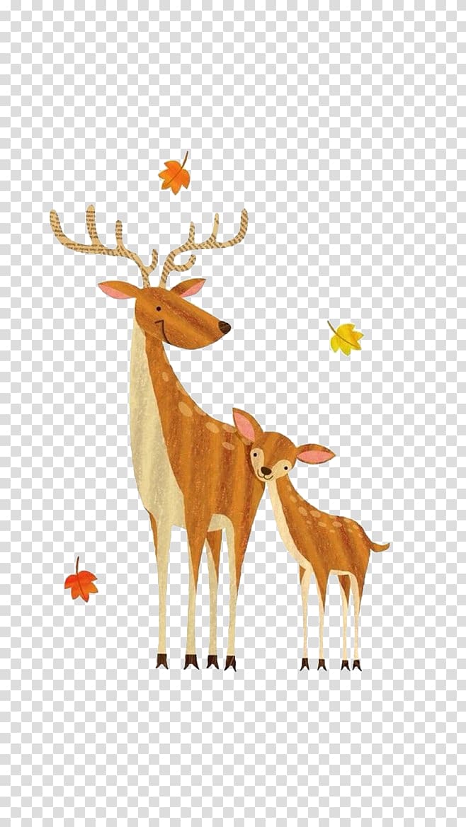 Formosan sika deer Watercolor painting Drawing, Deer mother and daughter transparent background PNG clipart
