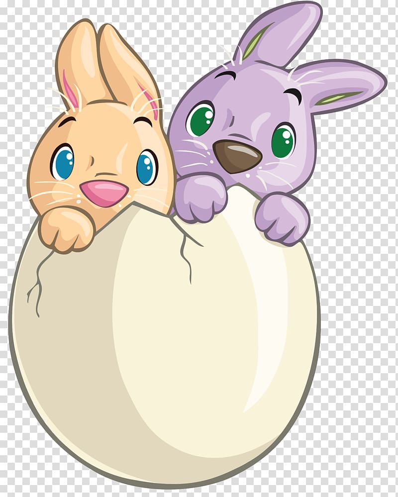 two rabbits in egg, Easter Bunny Rabbit Easter egg , Two Cute Bunnies in Egg transparent background PNG clipart