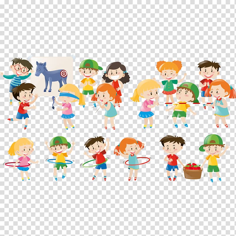 children illustration, Drawing, kids play different games transparent background PNG clipart