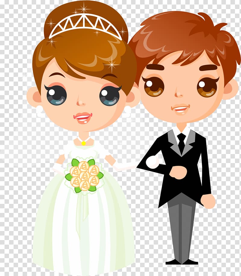 wedded couple illustration, Wedding invitation Cartoon Drawing , Bride and groom transparent background PNG clipart