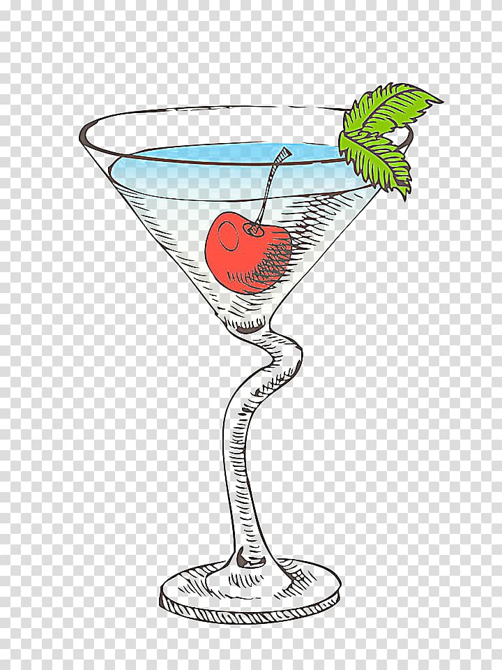 Cocktail Drink Illustration, Hand-painted cherry cocktail glass transparent background PNG clipart