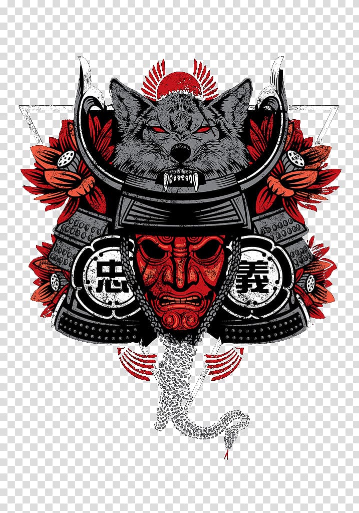 black and red samurai , T-shirt Illustration, Langtou warrior transparent background PNG clipart
