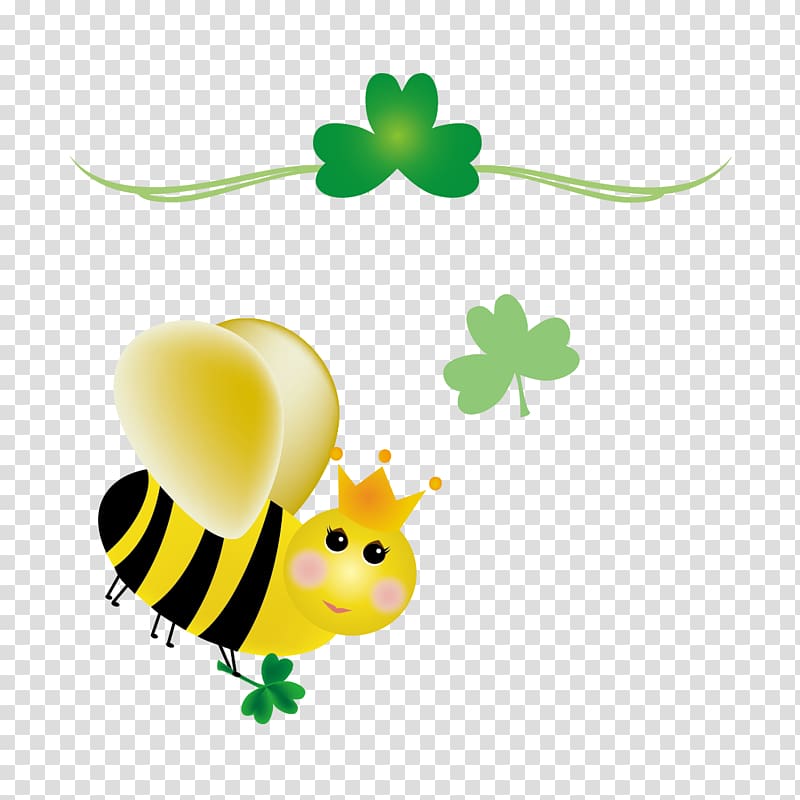 bee with leaf illustration, Ireland Bee Saint Patricks Day Shamrock, Bee and Clover transparent background PNG clipart