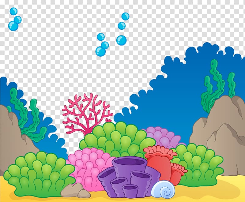 multicolored coral reefs illustration, Cartoon Illustration, sea creatures transparent background PNG clipart