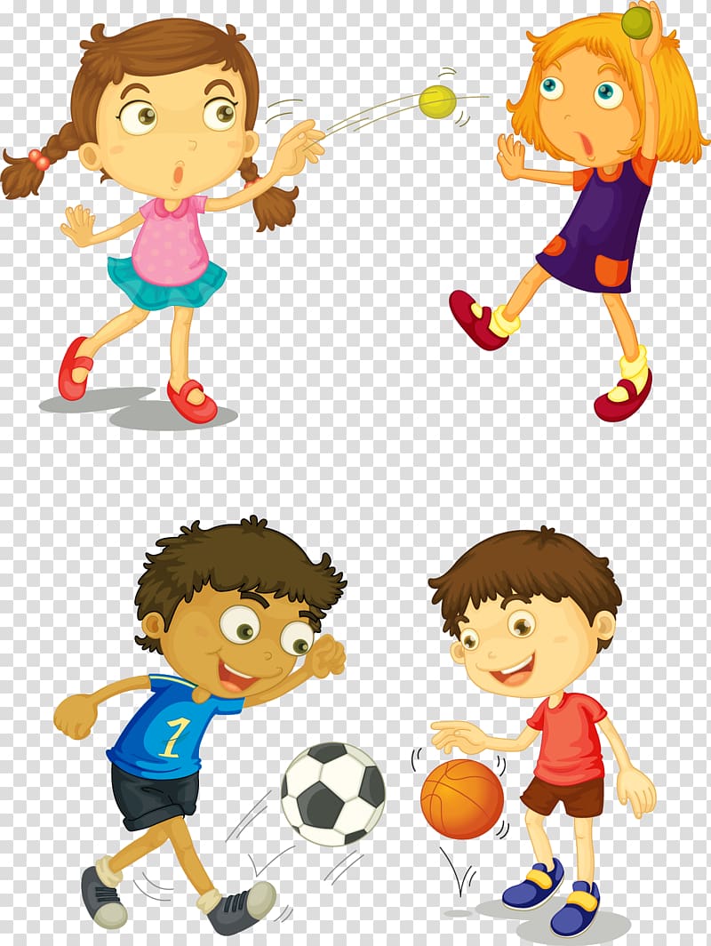 , hand-painted children playing ball transparent background PNG clipart