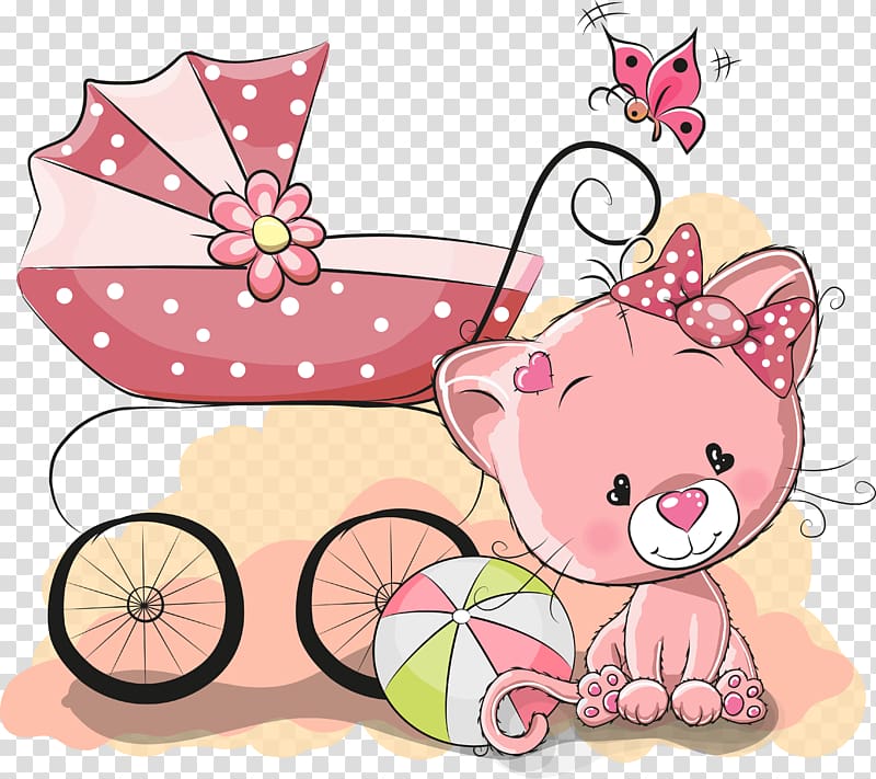 Infant Cuteness Illustration, cartoon cute cat and strollers, cat near pram stroller transparent background PNG clipart