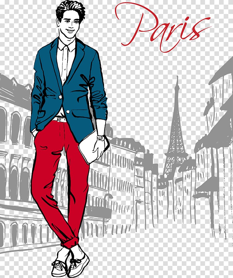 Paris Fashion illustration Sketch, Handsome hand-painted Paris transparent background PNG clipart