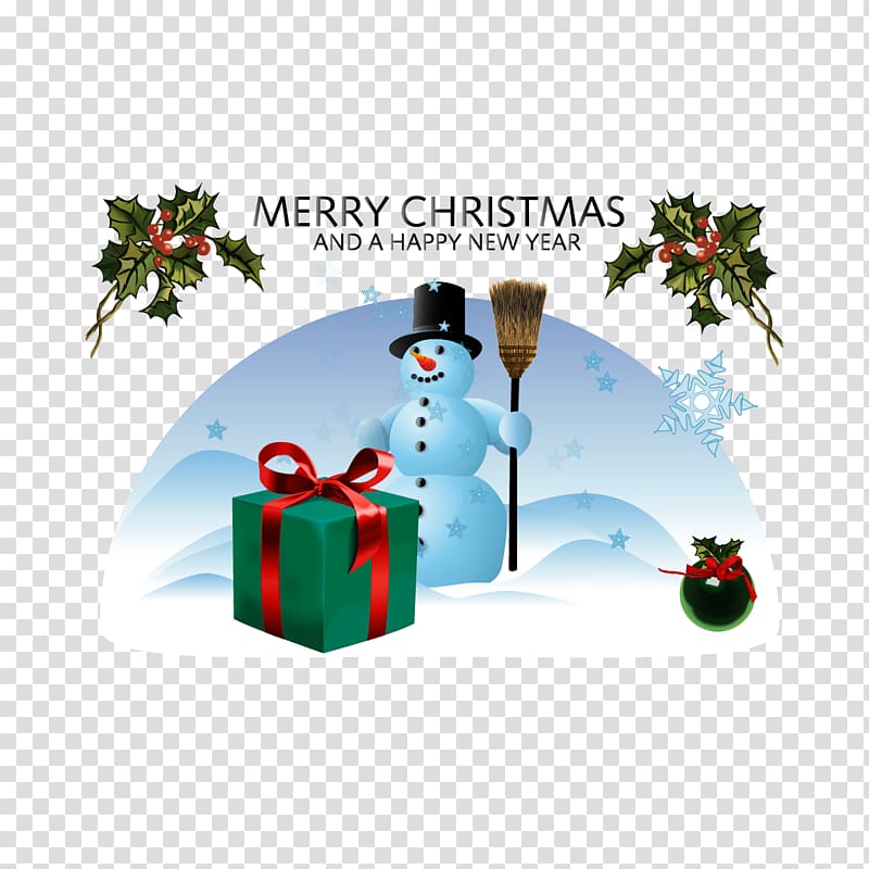 Christmas card Wish Greeting card, Snowman gifts and leaves transparent background PNG clipart