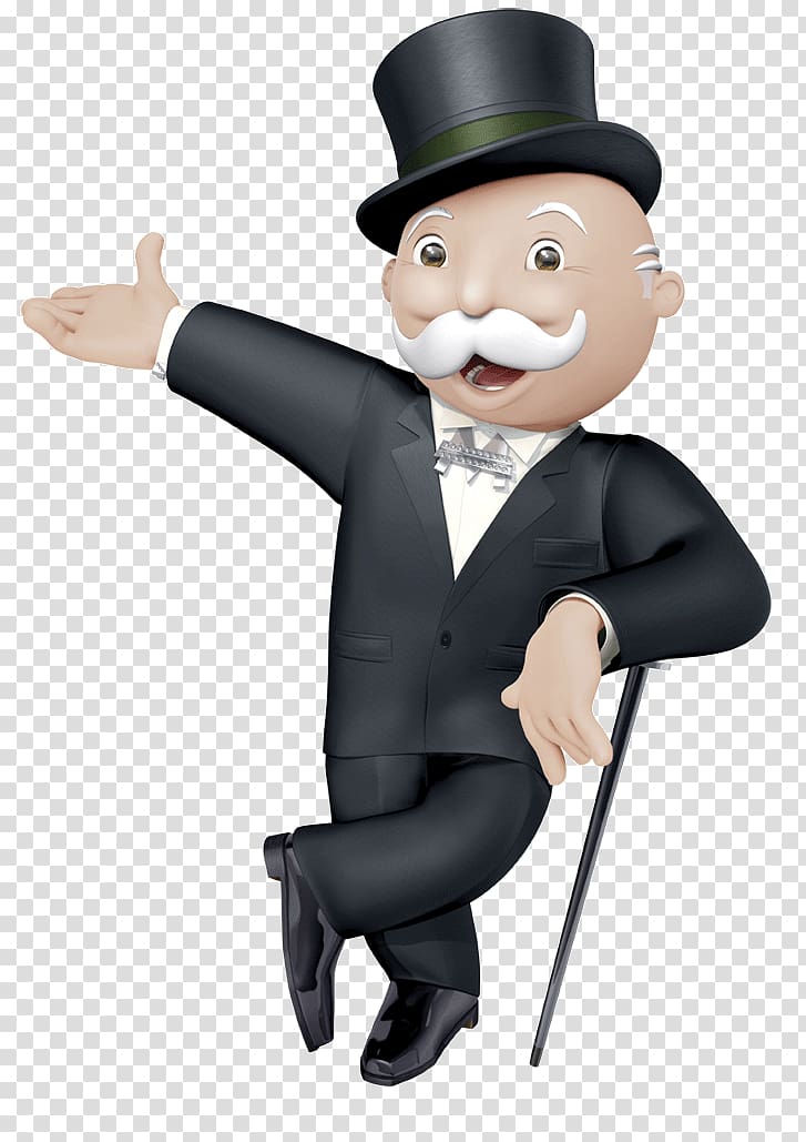 man wearing black suit with walking cane art, Mr Monopoly Standing transparent background PNG clipart