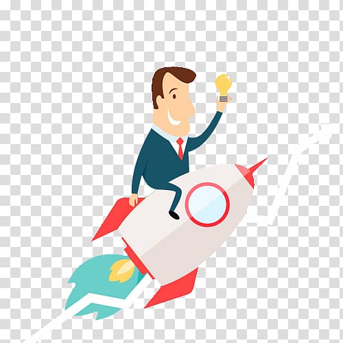 man holding light bulb while riding rocket , Rocket Man Flight Spacecraft , Businessman riding a rocket transparent background PNG clipart