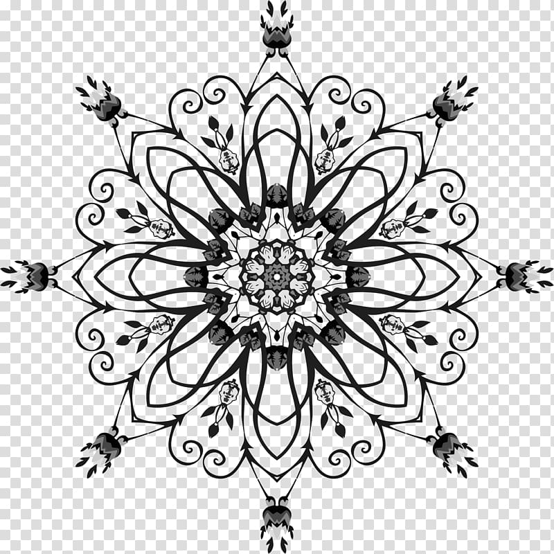 Visual arts Floral design Monochrome, mandala transparent background PNG clipart