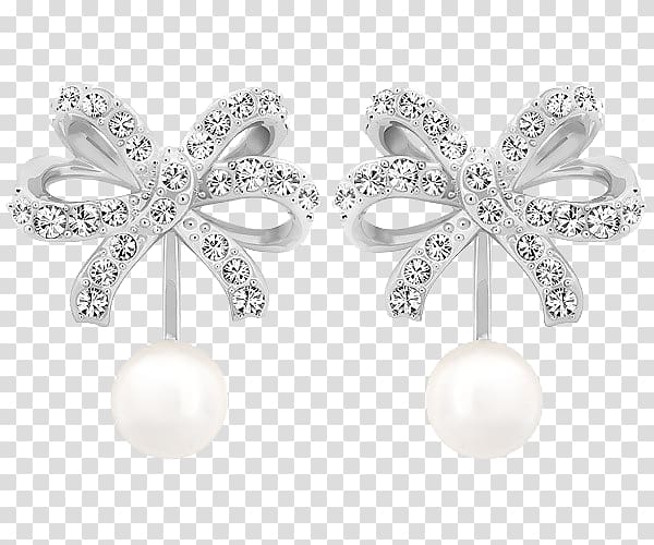 Pearl Earring Swarovski AG T-shirt Jewellery, Swarovski jewelry platinum earrings transparent background PNG clipart