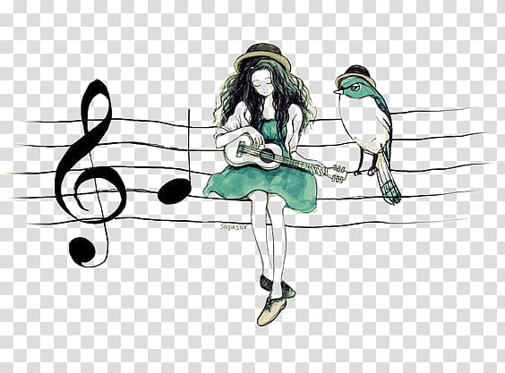 girl playing the guitar transparent background PNG clipart