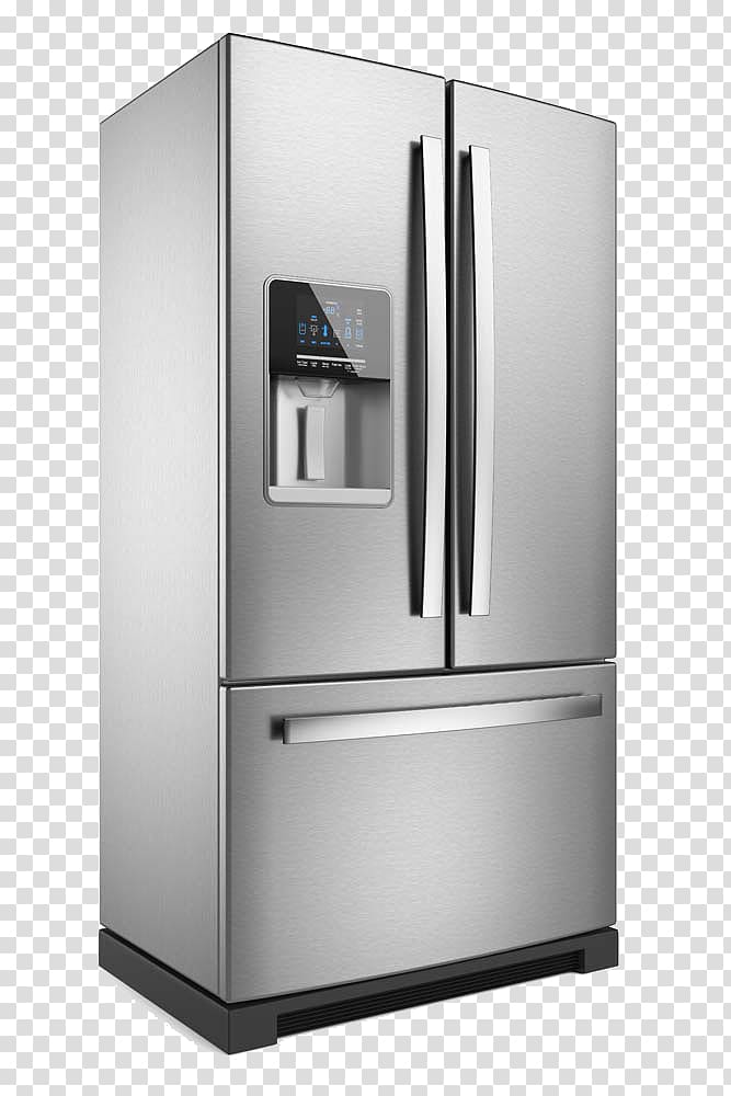 Silver French-door refrigerator, Refrigerator illustration Home appliance,  Gray fridge transparent background PNG clipart | HiClipart