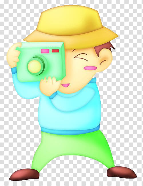 Green Headgear Illustration, holding the camera to take of the boy transparent background PNG clipart