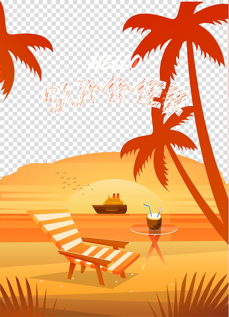 Beach Summer Vacation Illustration, Creative summer beach vacation transparent background PNG clipart