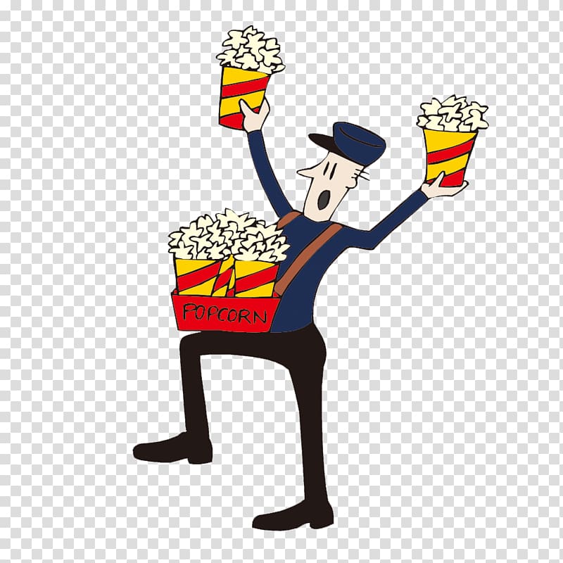 Popcorn Animation Salesman, Sell ​​popcorn M transparent background PNG clipart