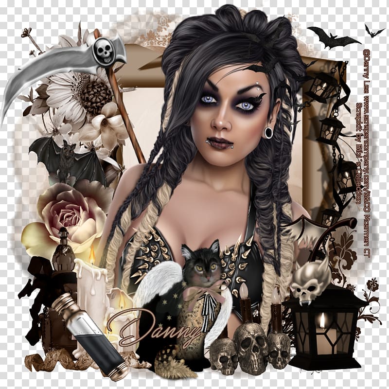 Black hair Album cover Figurine, gothic style transparent background PNG clipart