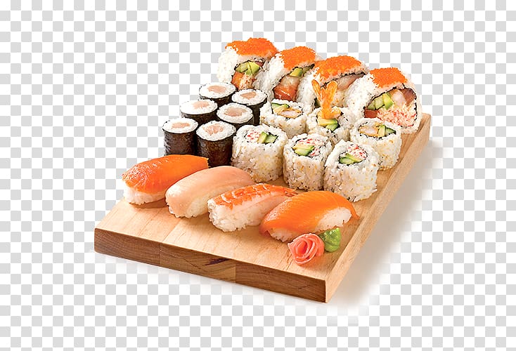 Sushi Japanese Cuisine Sashimi Bento California roll, sushi transparent background PNG clipart