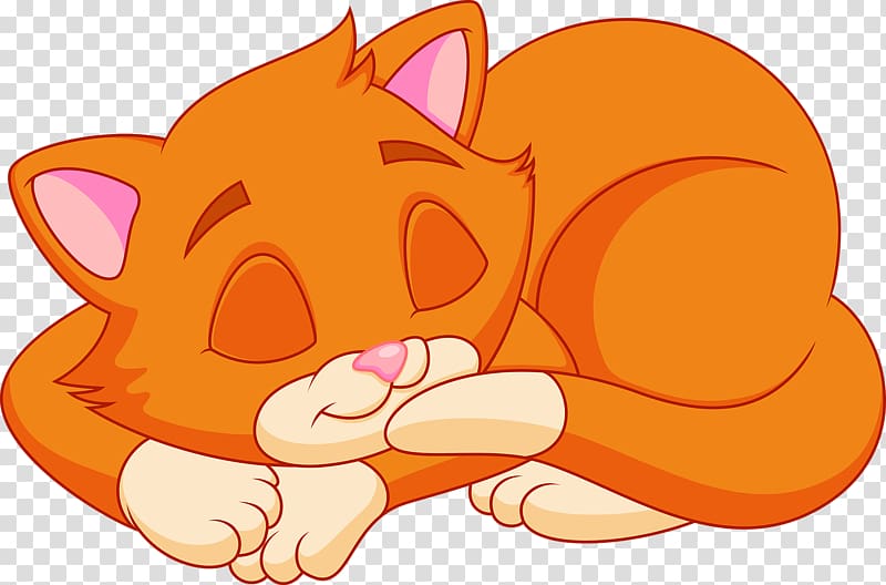 Cat Kitten Cartoon , Yellow cartoon cat sleeping transparent background PNG clipart