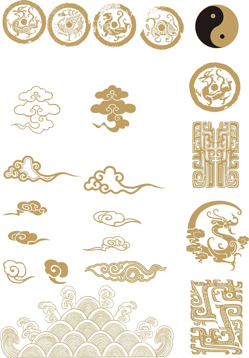 white background with yingyang logo, Xiangyun County Chinese dragon Totem CorelDRAW, Chinese Traditional Pattern transparent background PNG clipart