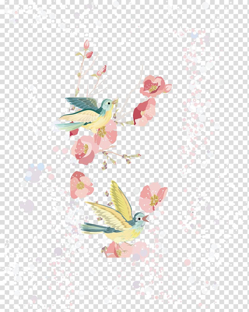 two blue birds on pink flowers painting, Plum blossom Snow, Plum Plum creative painting snow transparent background PNG clipart