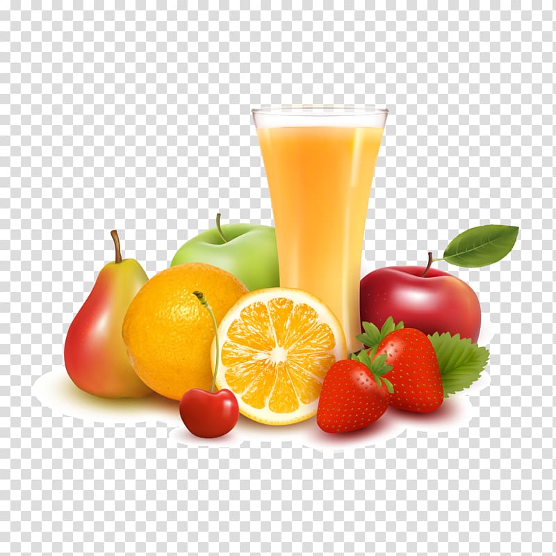 fruits lot, Orange juice Apple juice Fruit, Fresh fruit and orange juice material transparent background PNG clipart