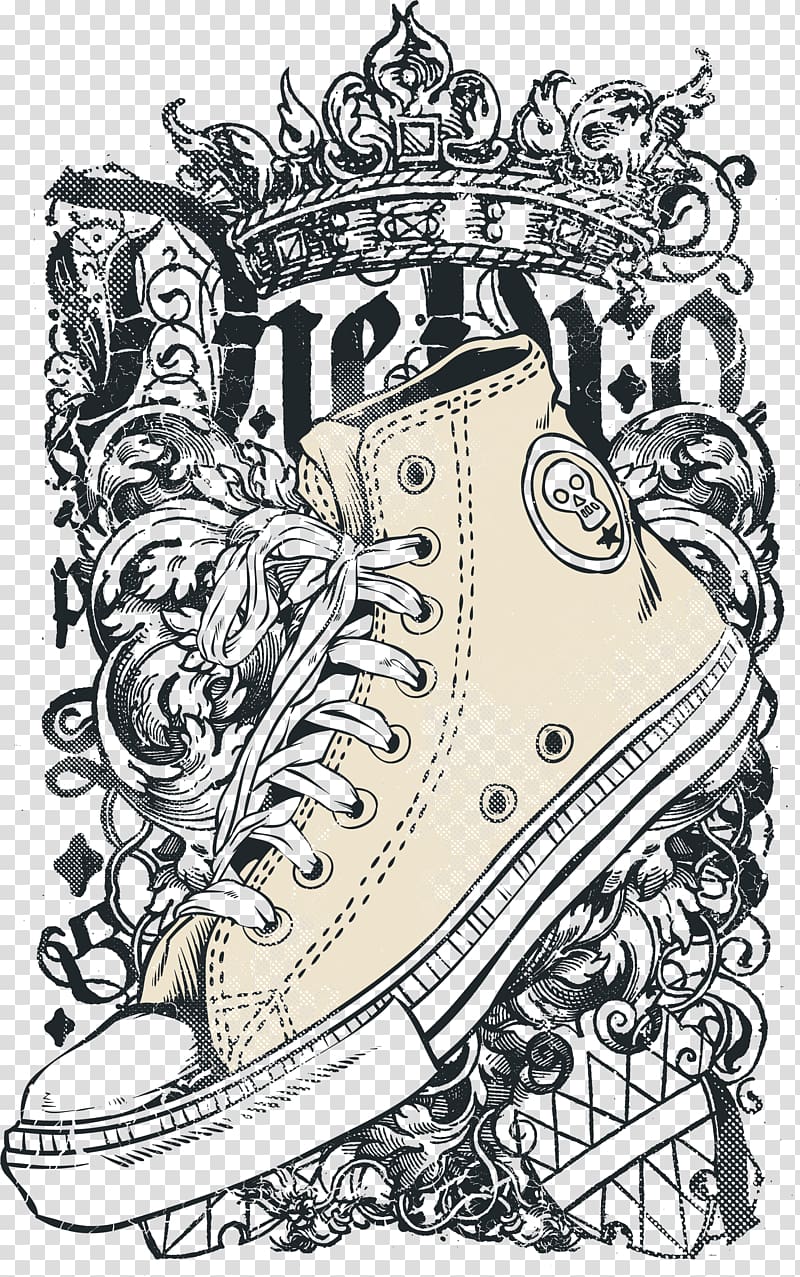 white high-top sneaker illustration, Printed T-shirt Shoe Clothing Printing, Fashion shoes printing transparent background PNG clipart