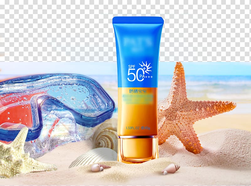 Sunscreen Cosmetics Cream , Seaside beach transparent background PNG clipart