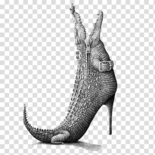 Contour drawing Art Animal Illustration, Crocodile high heels transparent background PNG clipart