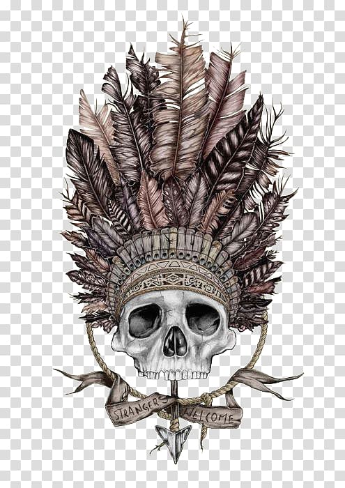 war bonnet skull , Skull Tattoo Shoulder War bonnet, Cartoon painted mask transparent background PNG clipart