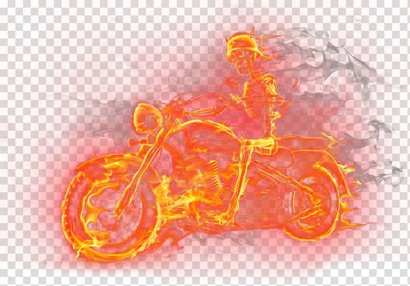 blazing skeleton riding on motorcycle illustration, Skull Motorcycle Flame Smoke, Fire skull skull ride effect transparent background PNG clipart