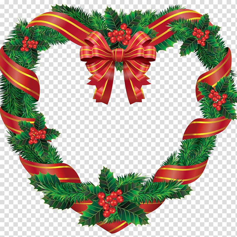 green and red wreath illustraiton, Heart Christmas Wreath transparent background PNG clipart
